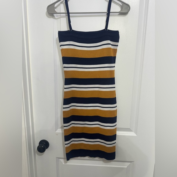 Windsor Dress L Bodycon Midi Striped Spaghetti Strap Blue Casual - Picture 3 of 7